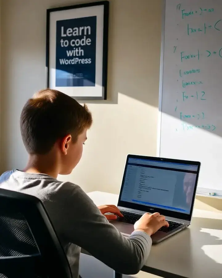 نوجوانی که در حال انجام دادن پروژه واقعی برای یادگیری سریع طراحی سایت با ووردپرس است