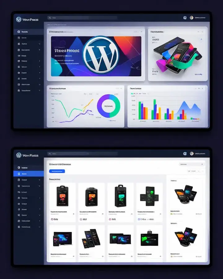 داشبورد فروشگاه آنلاین وردپرس با لیست محصولات و تحلیل‌ها