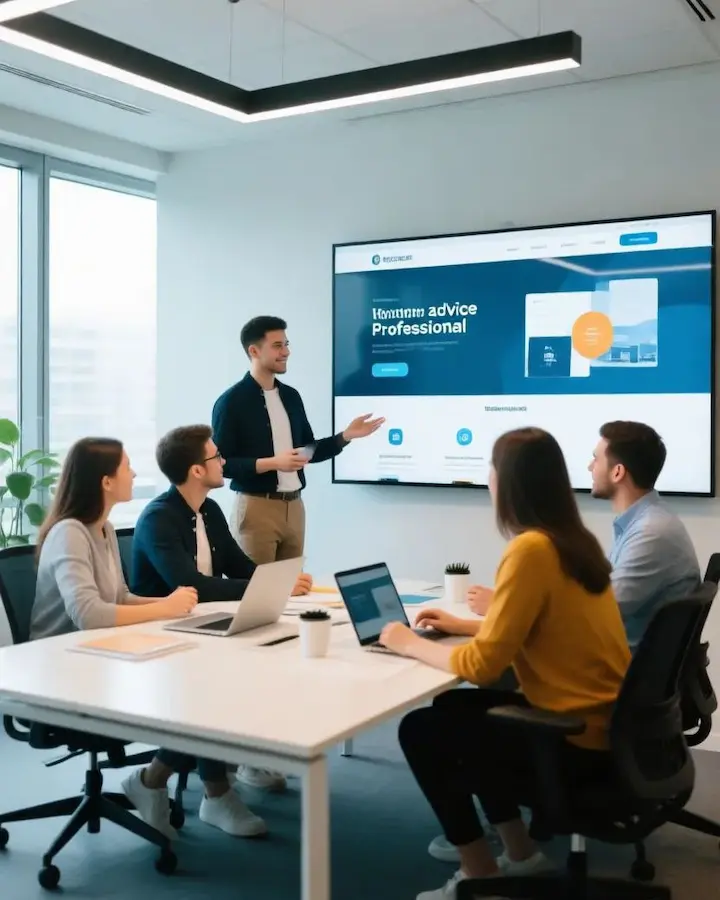 تیم طراحی سایت در حال مشاوره درباره قالب و افزونه‌ ها